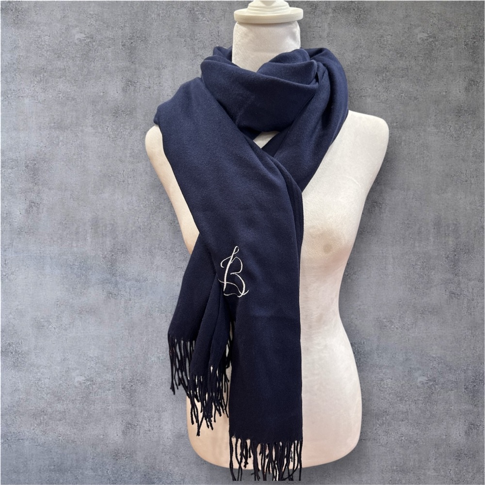 Large Navy Blue Cashmere Wrap embroidered B - Picture 2 of 8